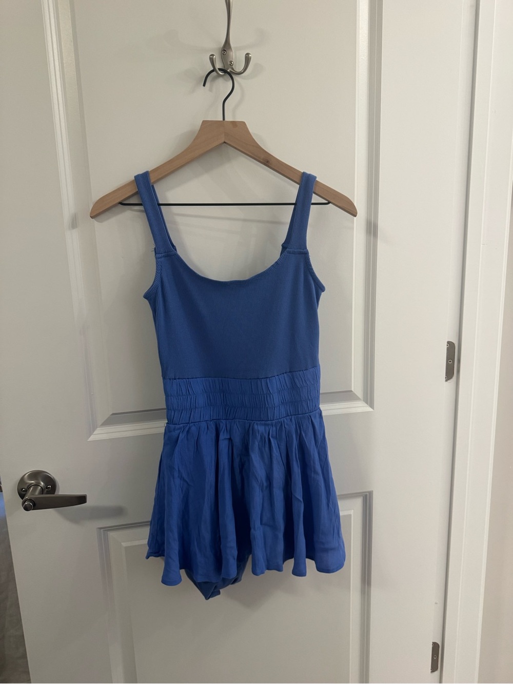 Free People Blue Smocked Waist Track Romper